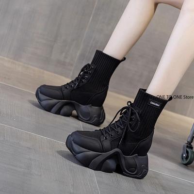 2025 Весна Женские Ботильоны На Толстой Подошве Осенние Повседневные Ботинки Женские Ботинки На Каблуке 7 см Танкетка Ботинки Женские Кроссовки