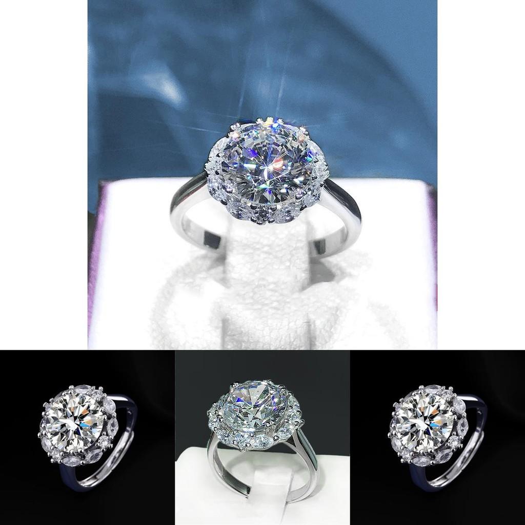 Elegant White Gold Plated Geometric Ring With Gorgeous 5 Carat Moissanite Gem