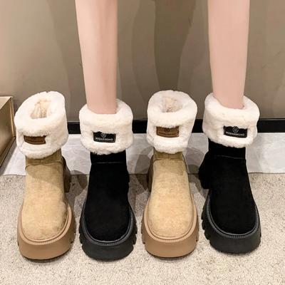 Сапоги на платформе женские 2024 новые утепленные и зимние женские сапоги модные короткие плюшевые ботильоны на высоком каблуке Bota Feminina