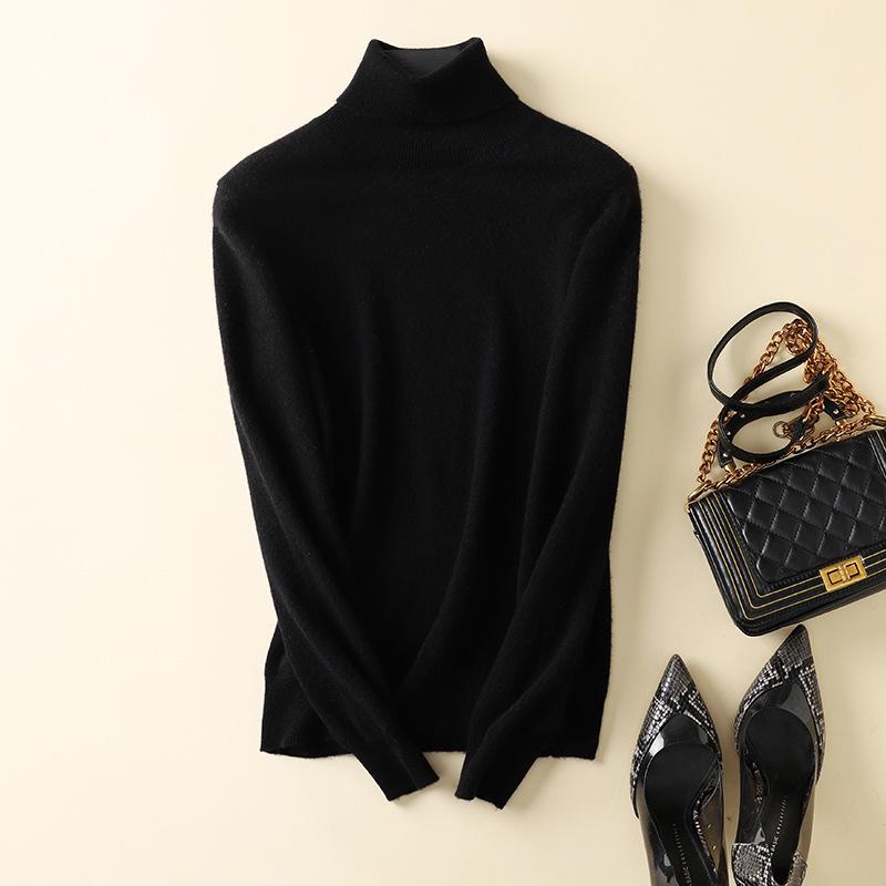 Women's High Neck Wool Sweater - 100% Pure Cashmere Knit, Autumn/Winter Style
