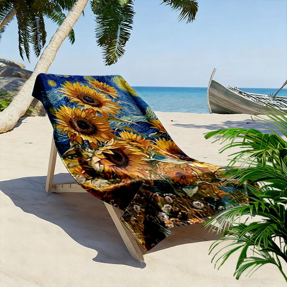 Sunflowers and Starry Night Art Design Beach towel quick-drying for travel outdoor sports jogging beach and swimming