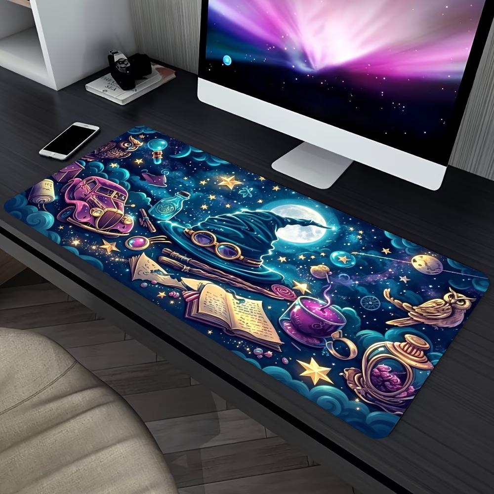 Magic Wizard Night Sky Print Gaming Mouse Pad Large Desk Mat AntiSlip Rubber Base Stitched Edge Keyboard Mat For Workstation