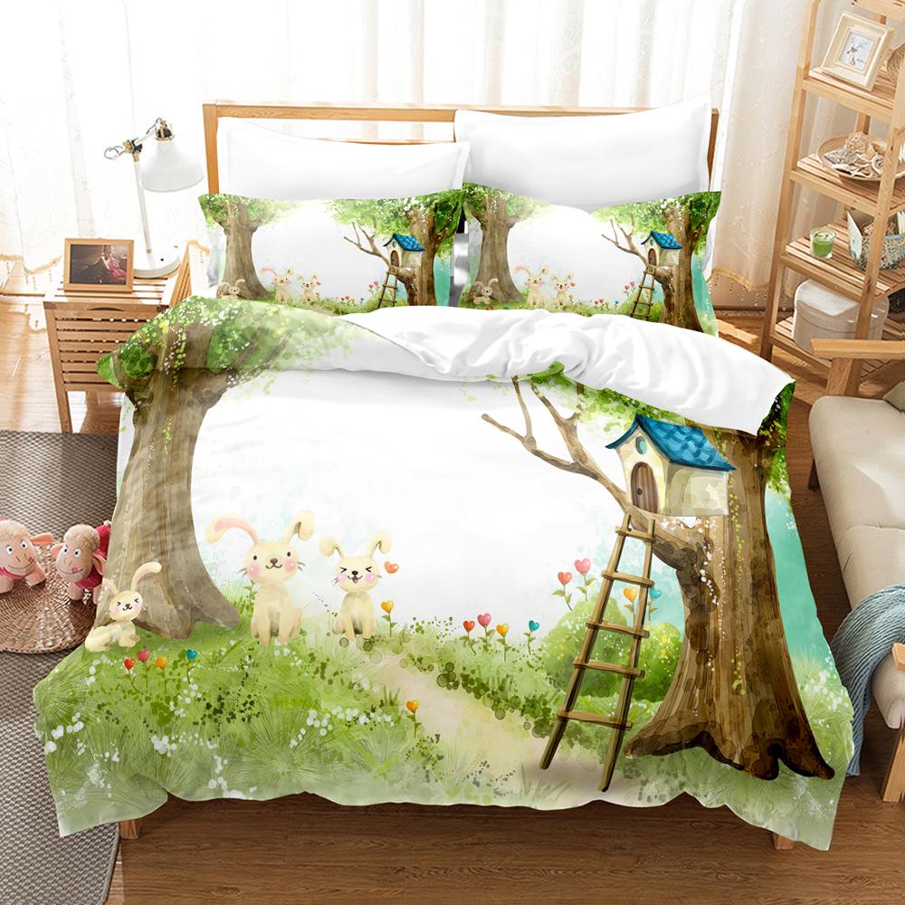 Flower Deer Bedding Collections Cartoon Animal KidS Duvet Cover Boys Girls Cute King Quilt Cover Bedroom Bed Collection Queen Bedding Collection