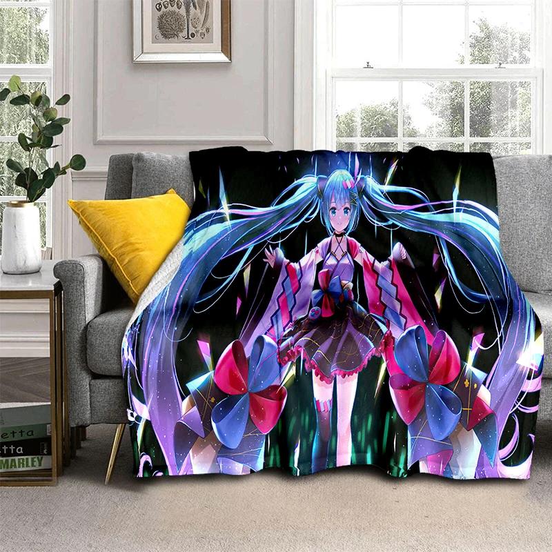3D M-MIKUS Музыка VOCALOID Мультяшная Девочка Мягкий Плюшевый Плед, Фланелевый Плед для Гостиной Спальни Кровати Дивана Подарок