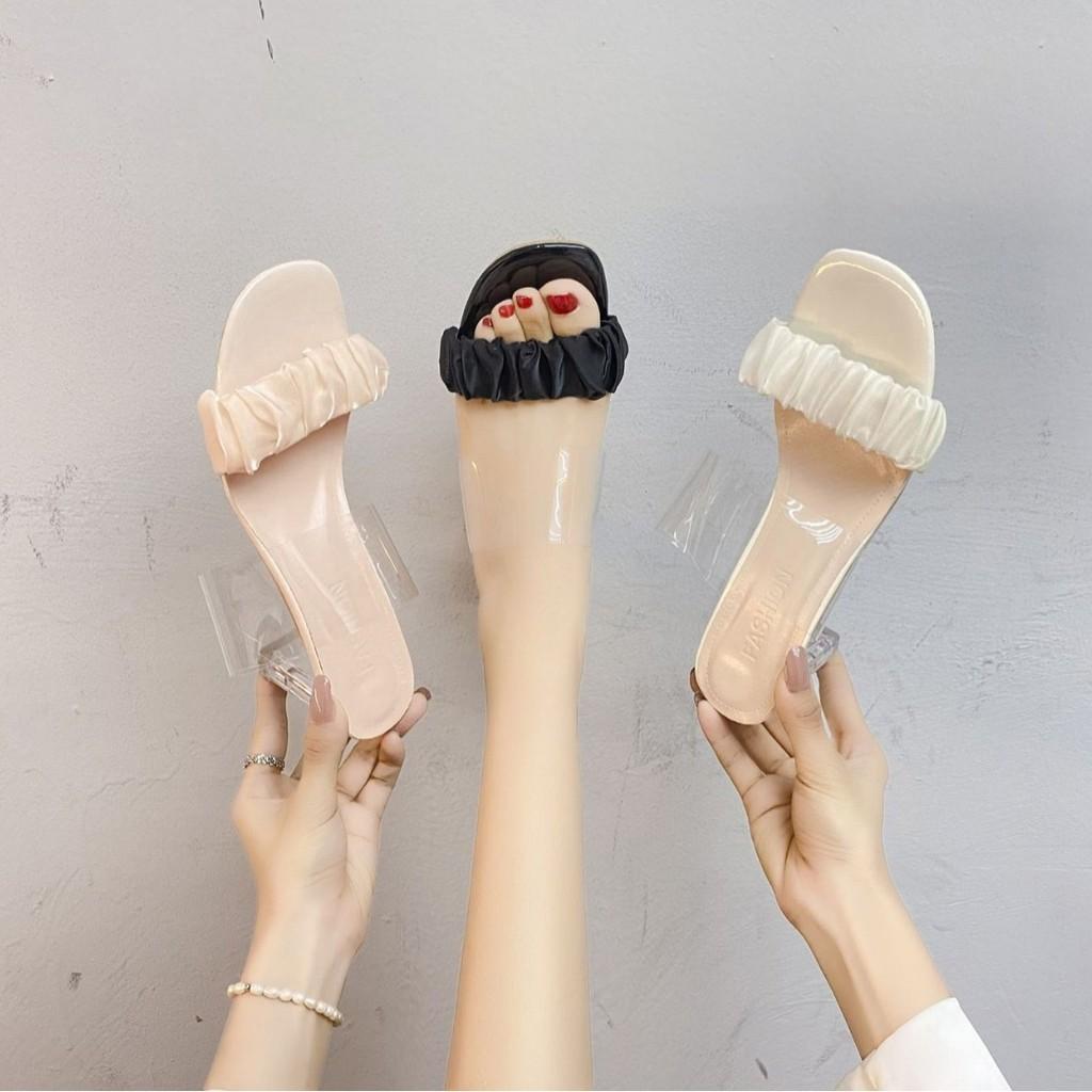 Summer Transparent Pvc Flat Sandals With Block Heels For Women