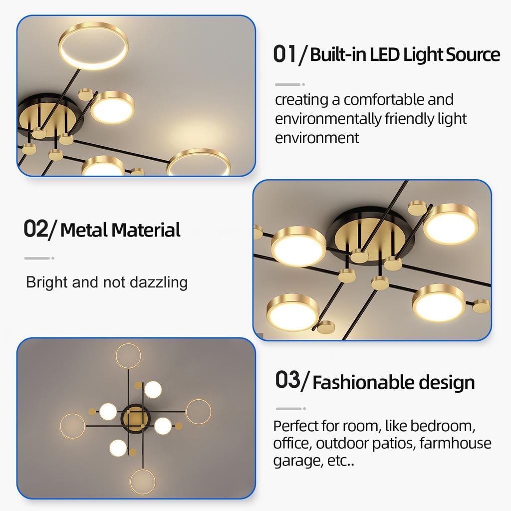 Nordic Simple Ceiling Lamp Black Gold Decoration Home Chandelier Bedroom Living Room Lamp Indoor Lighting Fixtures