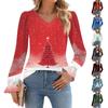 Women's Fashion Casual Long Sleeve Printed V-Neck Trumpet Sleeve Pullover Top