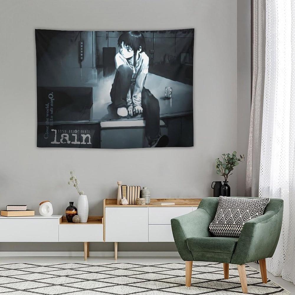 Гобелен Serial Experiments Lain Монохромное аниме Настенное панно для спальни и гостиной Идеальный подарок для фанатов