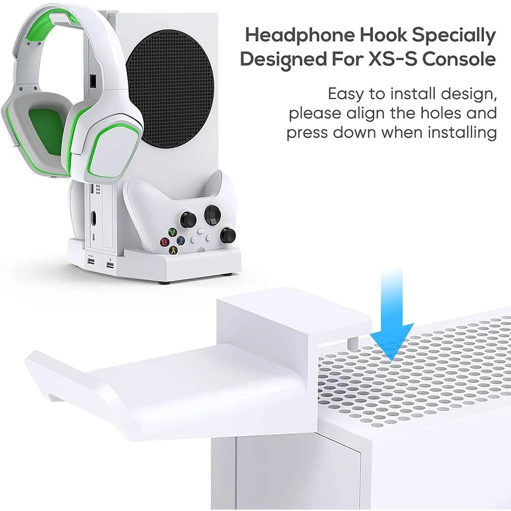 Охлаждающая подставка и зарядная станция для Xbox Series S с RGB-подсветкой, быстрой зарядкой с 2 аккумуляторами емкостью 1400 мАч, креплением для наушников