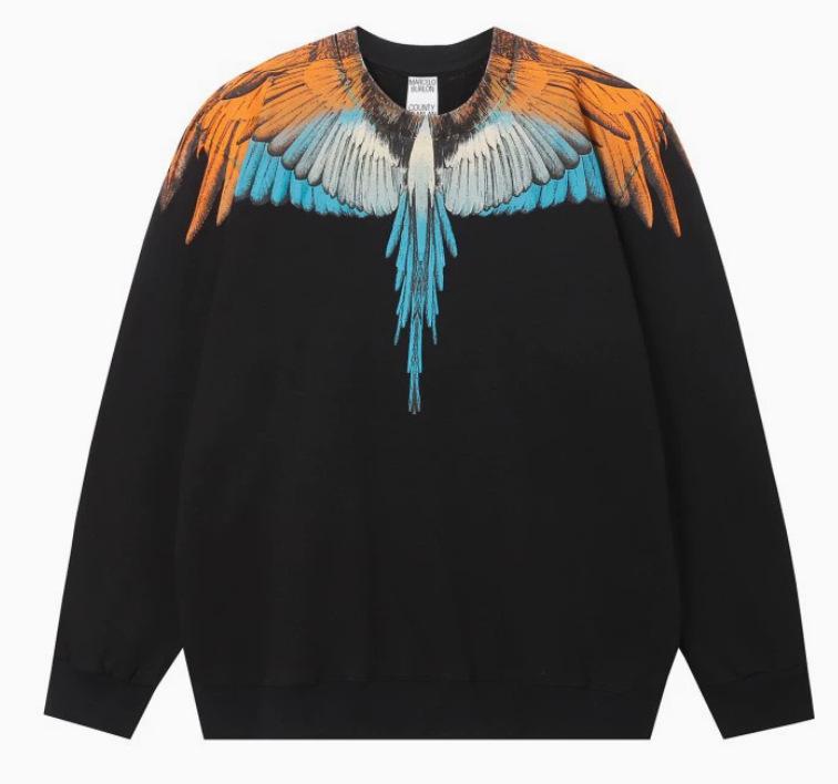 Модный Худи с Пернатыми Крыльями Marcelo: Многоцветная толстовка с фантомными крыльями, унисекс, с круглым вырезом, дизайн с молнией и змеей.