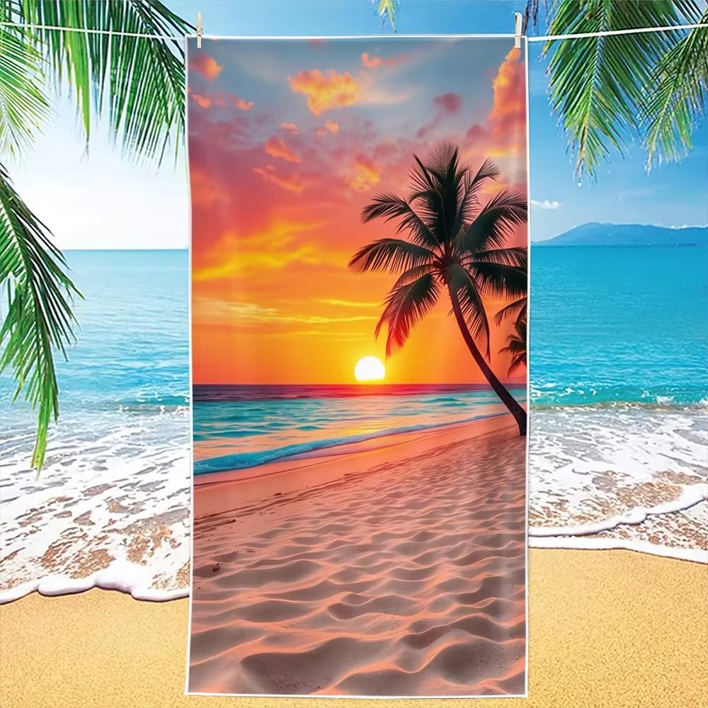 Tropical Palm Sunset Design Pattern Printed Beach Towel Microfiber Towel Thin Quick Dry Absorbent for Beach Swimming Sports