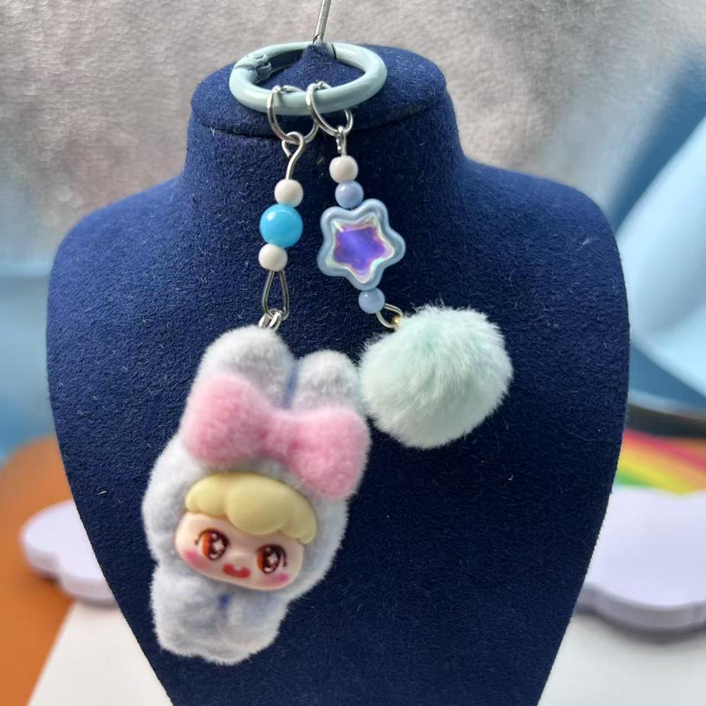 Мультяшная флокированная кукла, брелок-подвеска, милая кукла, DIY аксессуары, подвеска для украшения мобильного телефона