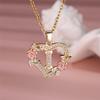 Trendy Love Heart Flower 26 Letters A-Z Pendant Necklace Vintage Gold Color Chains Necklaces For Women Wedding Jewelry Girl Gift