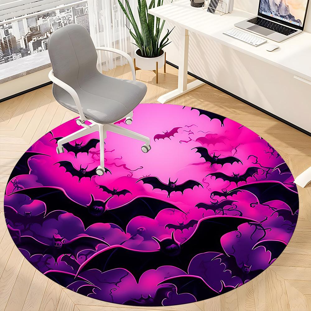 1pc Bat Swarm Office Round Area Rug, Indoor Mat Suitable ForOffice, Under Office Chairs Bedroom Living Room Home Decor, Room Deco T150