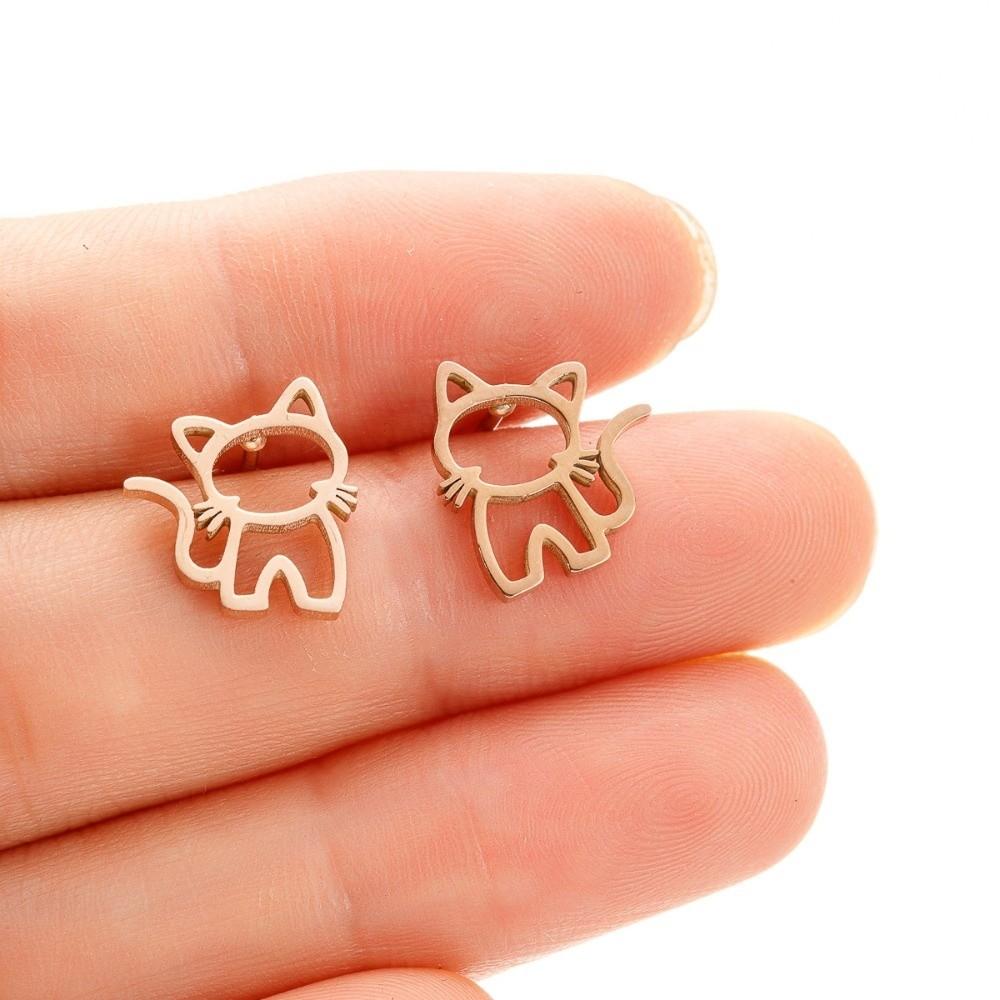 Punk Style Cartoon Hollow Out Ear Studs Cute Design Small Jewelry Minimalist Cat Earrings Unisex