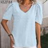 Женские модные повседневные летние весенние однотонные блузки и рубашки с v-образным вырезом и короткими рукавами с принтом