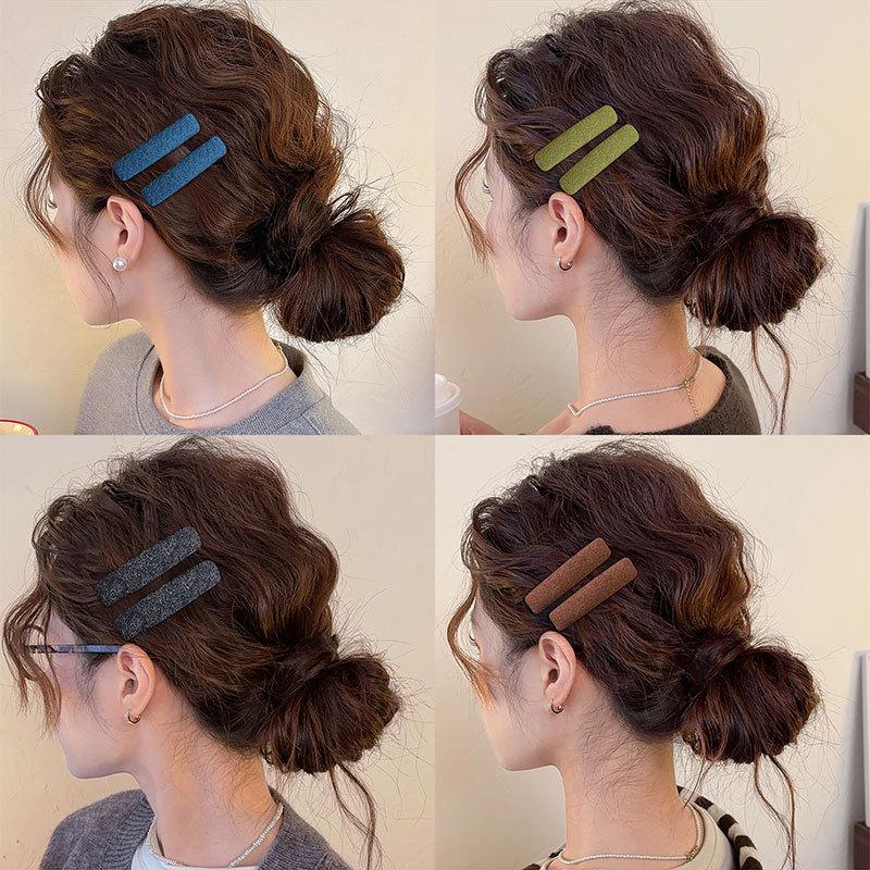 2Pcs Korean Elegant Woolen Hair Clip Simple Style Bb Clip Solid Autumn And Winter Hair Accessories
