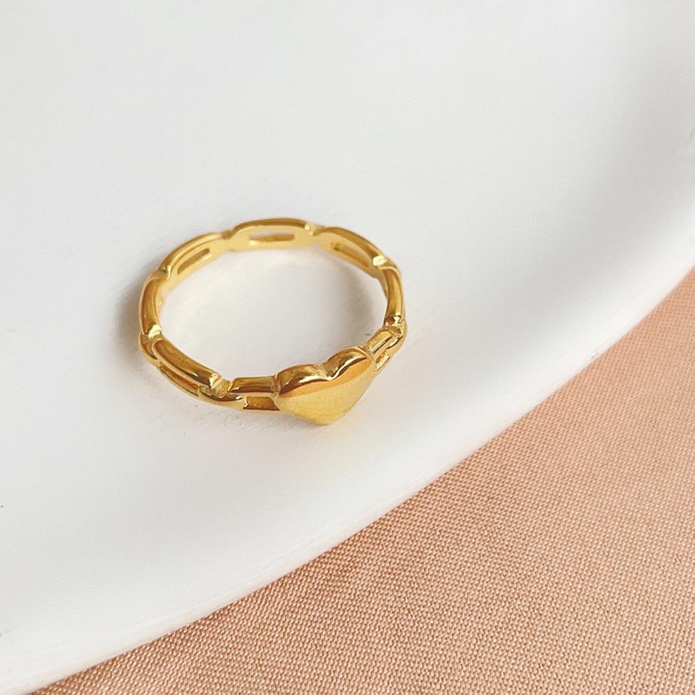 Gold-Plated Titanium Steel Heart Ring - Geometric Design for Women