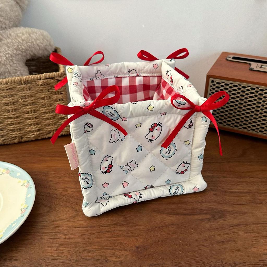 Квадратная корзина для хранения Кружевной цветок Настольный органайзер Корзина для хранения Корейская стеганая корзина для хранения Милый каркас для хранения Украшение