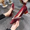 Туфли на толстом каблуке в стиле феи, женские, 2025 год, новая осенняя коллекция, женские туфли на высоком каблуке, французские жемчужные, для вечеринки, красные, свадебные