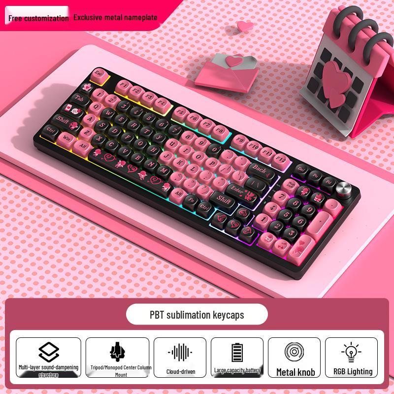 98-клавишная RGB беспроводная Bluetooth механическая клавиатура с тройным режимом - Игровая, для киберспорта и офиса, с настраиваемым экраном