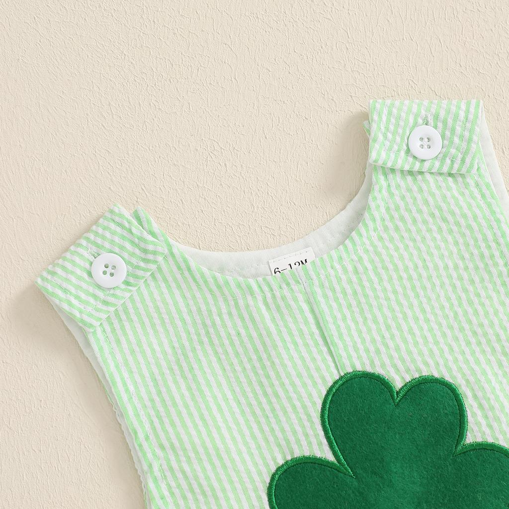 Baby Boy Striped Tank Romper Clover Embroidery Sleeveless Bodysuit Irish Clothes