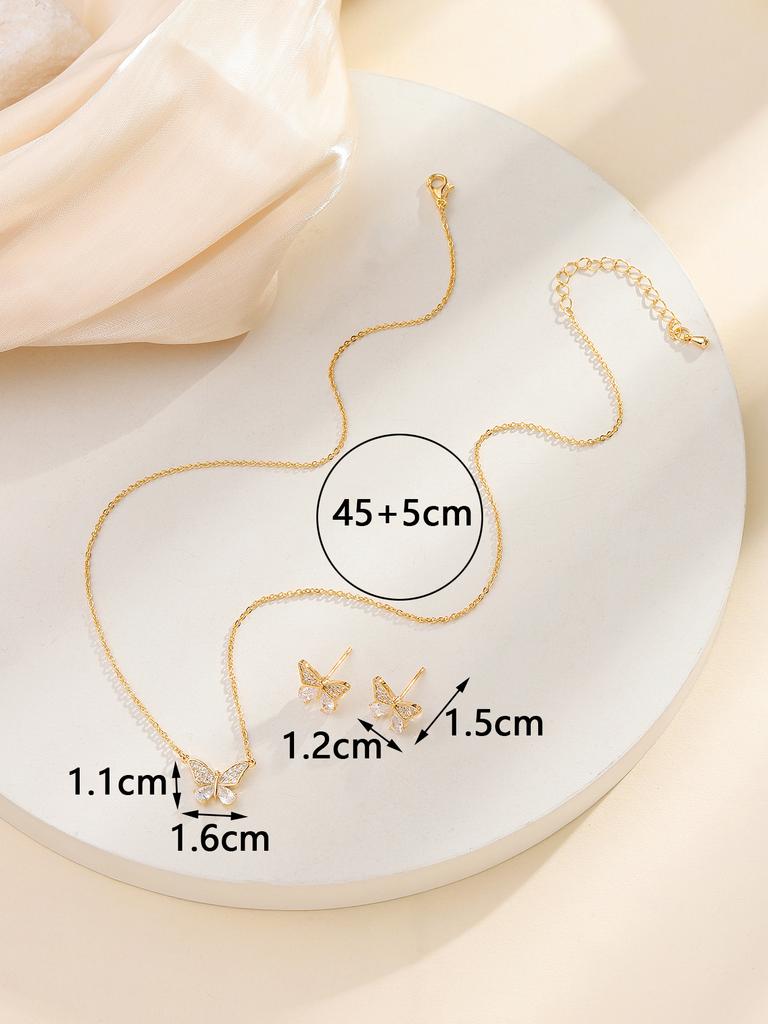 Женские комплекты ювелирных изделий из 2 предметов: подвеска в виде бабочки, серьги-гвоздики, цепочка на ключицу, элегантное ожерелье, серьги, аксессуары для свиданий на годовщину