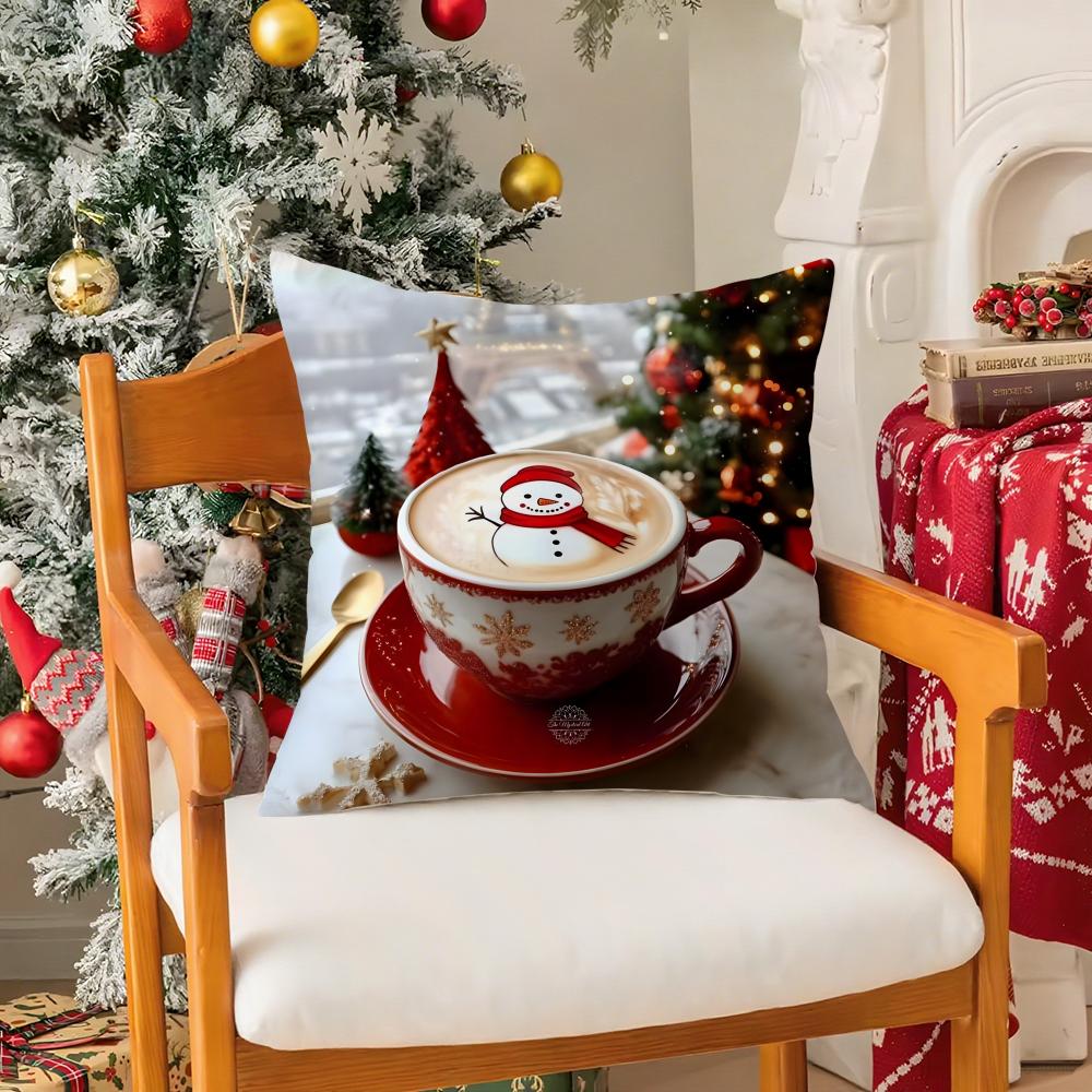 Creative Christmas Decorations For Cafes Coffee Third Pillow Case Silky Short Plush With Invisible Zipper Dustproof Sofa Cushion