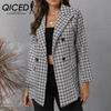 Women's Vintage Casual Plaid Print Autumn Winter Long Sleeve POLO Neck Jackets & Coats