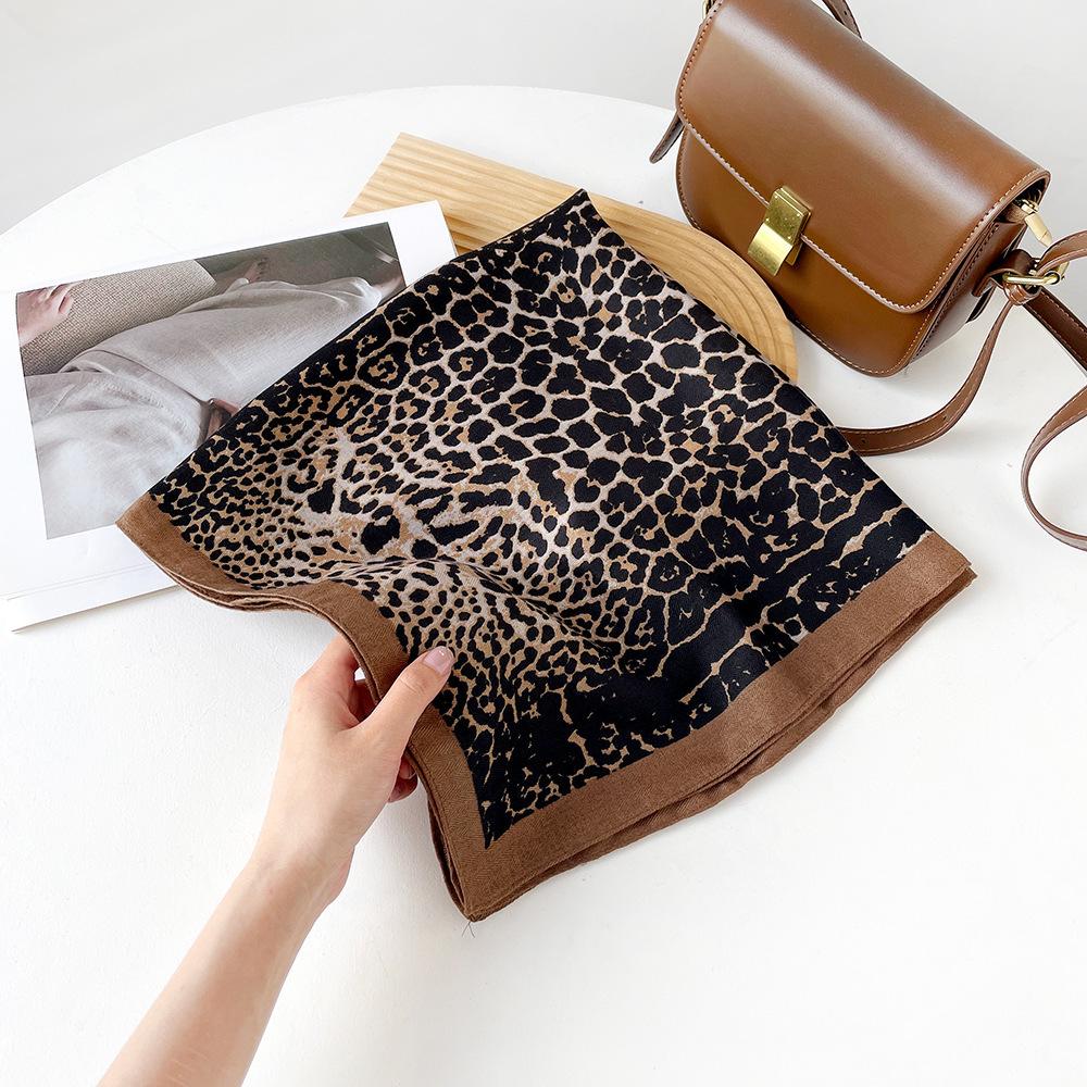 European and American leopard print silk scarf headscarf spring and autumn cotton and linen soft 68 silk scarf accessories thin breathable scarf