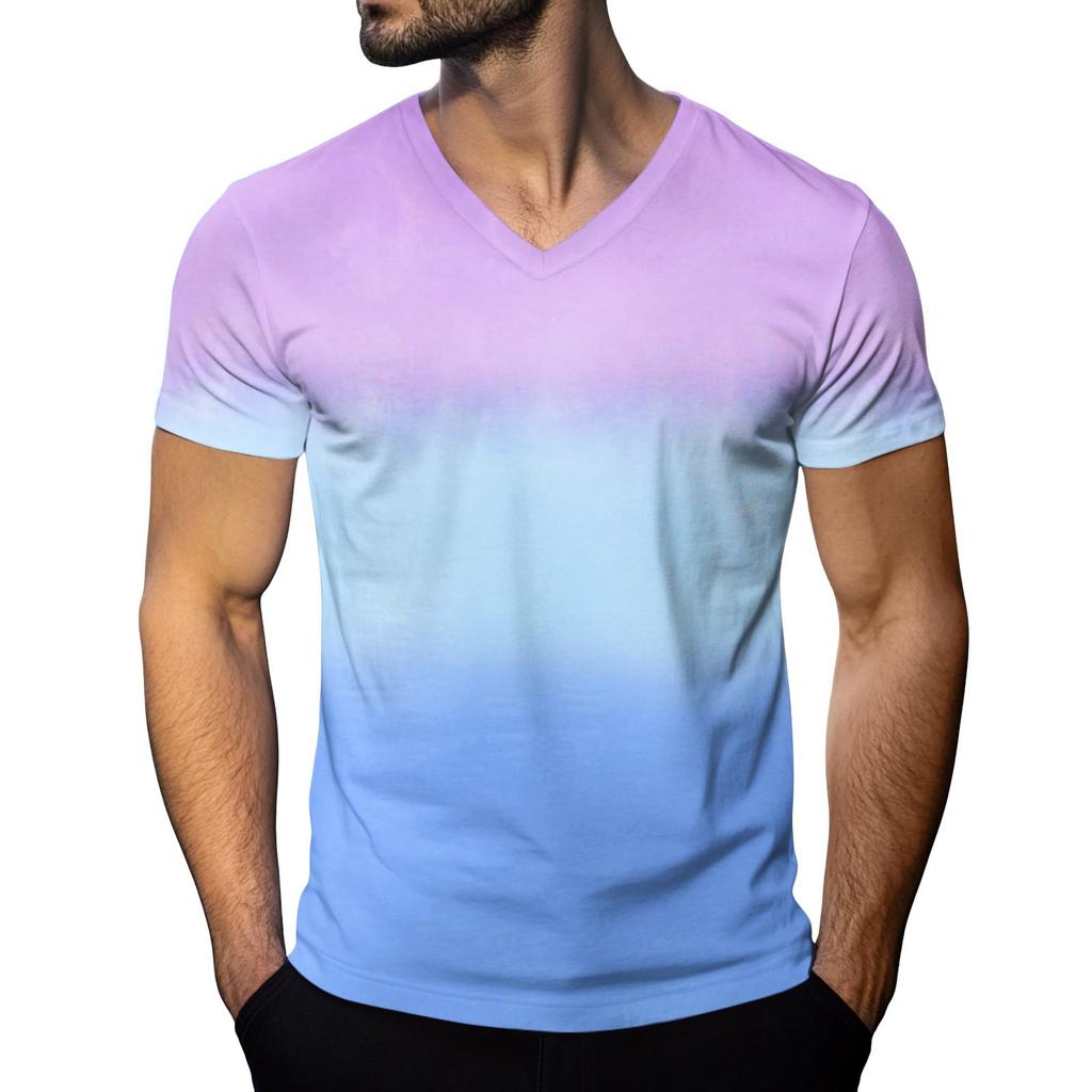 Мужская модная футболка с коротким рукавом и V-образным вырезом