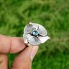 Natural Swiss Blue Topaz Gemstone Stackable Flower Adjustable Ring 925 Silver