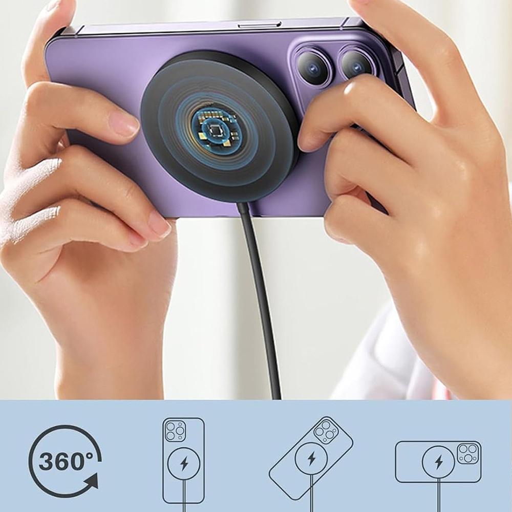 Магнитное беспроводное зарядное устройство мощностью 15 Вт для быстрой зарядки, подходит для iPhone 16, 15, 14, 13, 12 Pro Max, Airpods, двойной вход USB-C/A