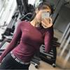 Yuoku Long Sleeve Yoga with Slim Fitness M and Wine Sportswear, T-Shirt Thumbholes, Fit, Women's Top, Sports, Gym, Training, Moisture-Wicking,