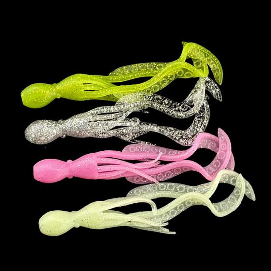 10 шт. 11 см/4,2 г Светящаяся мягкая приманка-осьминог, Цветная ТПЭ, Светящаяся в темноте, Реалистичная бионическая искусственная приманка-кальмар, Морская пресноводная троллинговая рыбалка