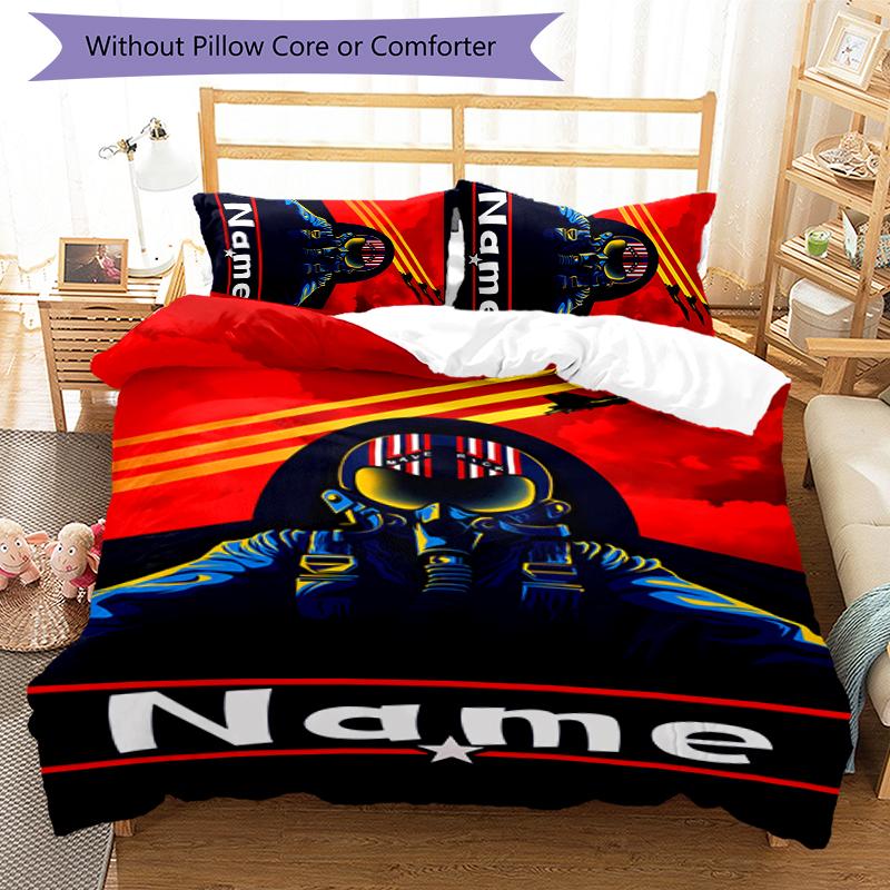 3pcs Custom Name Top Gun Maverick Bedding Set Duvet Cover Closure Includes 1 Duvet Cover & 2 Pillowcases for All Seasons Bedroom Decor