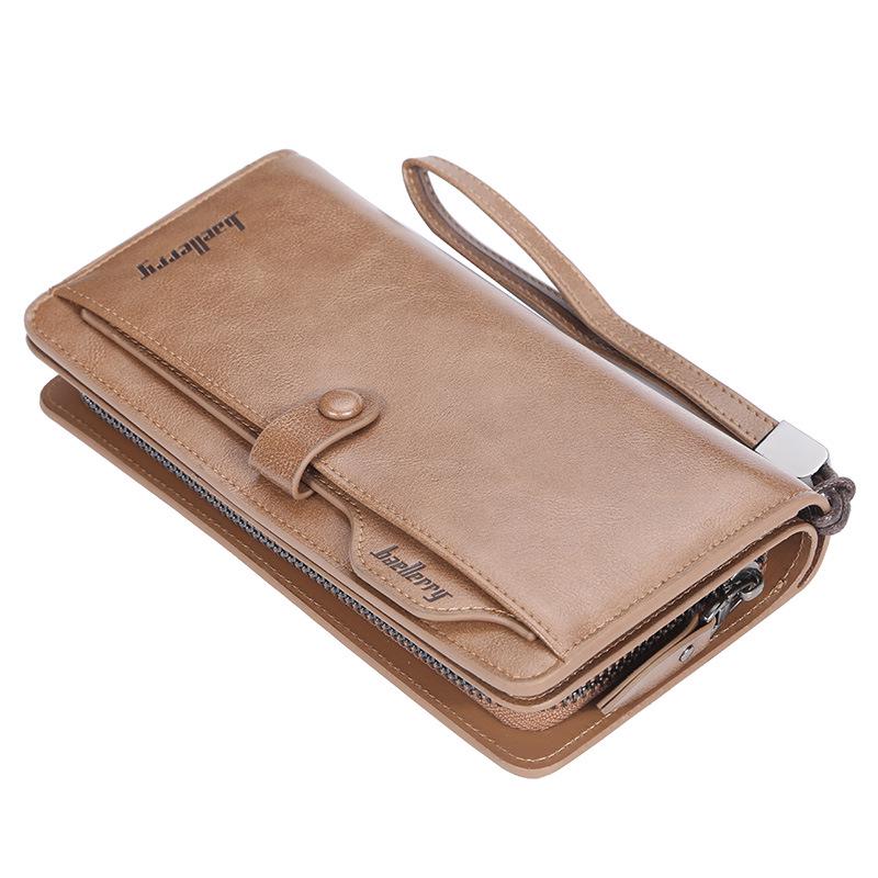 Mens Vintage Pu Leather Clutch Bag Casual Cell Phone Bag with Lanyard Multi-card Long Wallet Gift for Boyfriend Husband