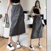 Drawstring Split Skirt Women's Summer High Waist Long Skirt Tooling Skirt