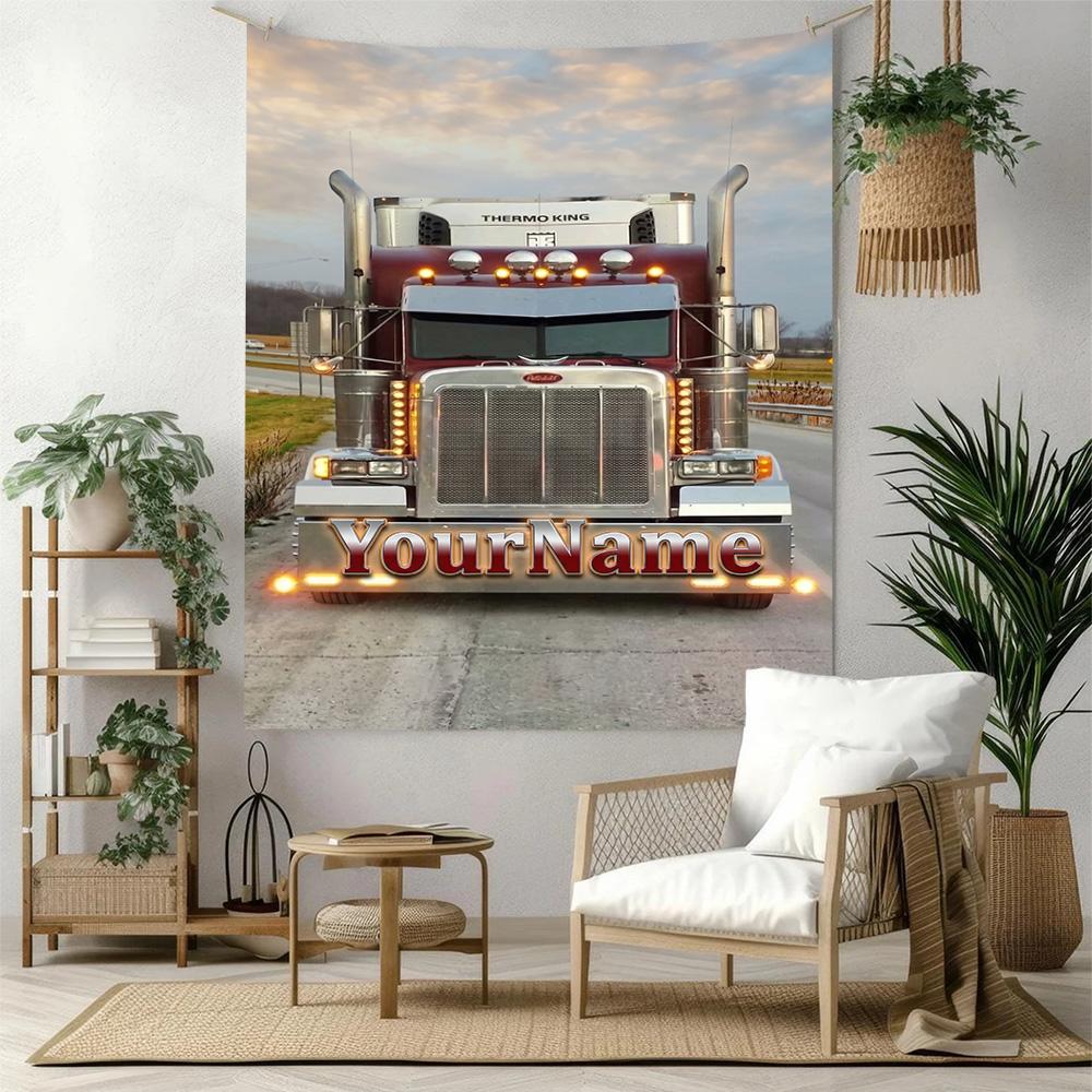 Peterbilt Heavy Trucks Custom Your Name Wall Decor Tapestry Art For Pet Memorial Birthdaywedding Party Backdrop Family Gift