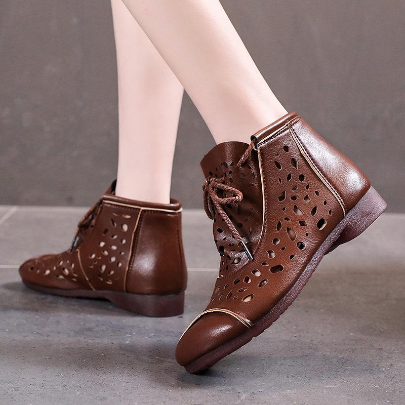 Ботильоны на среднем каблуке из мягкой кожи с вырезами, в этническом стиле