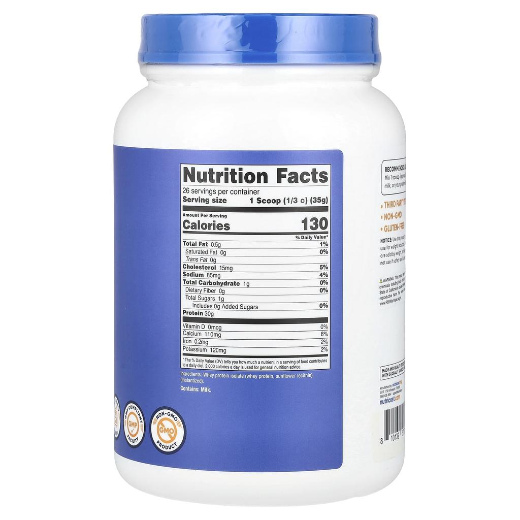 Nutricost Изолят сывороточного протеина, без вкуса, 2 фунта (907 г)