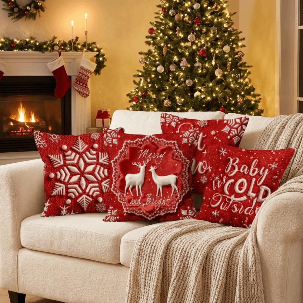 Cartoon Christmas Pillow Covers Flat Printing Xmas Pillow Cover Home Holiday Decor