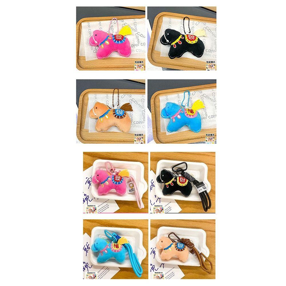 Cute Design Horse Year Key Ring Stuffed Animal Pony Plush Pendant Zodiac Celebration
