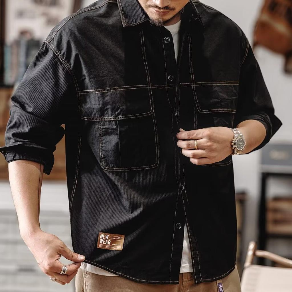 Американская рабочая одежда, рубашка с длинными рукавами и заниженными плечами, мужская свободная брендовая осенняя куртка, мужские красивые трендовые повседневные мужские рубашки