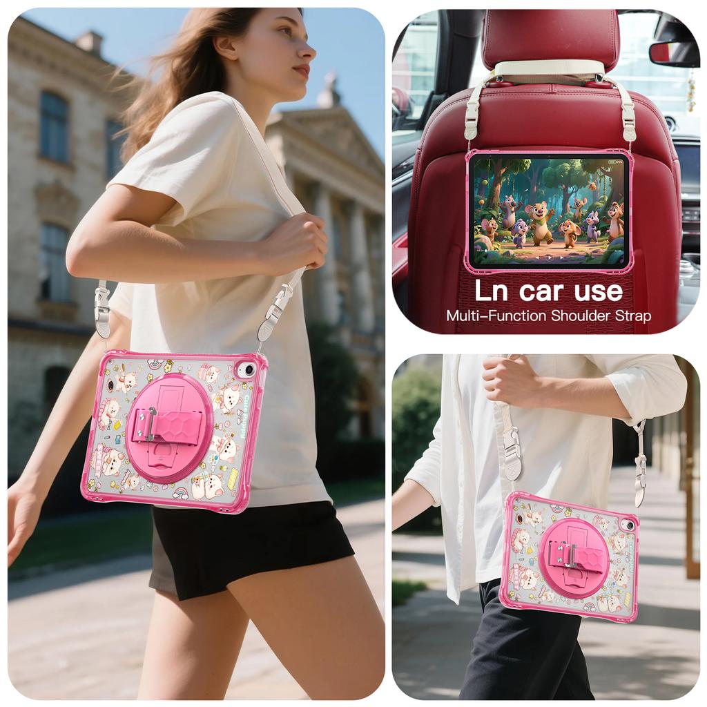 Для iPad (2025)/10.9 (2022) Чехол-подставка с ручным ремешком, с оттиском, из ПК, ТПУ, акриловая крышка с плечевым ремнем