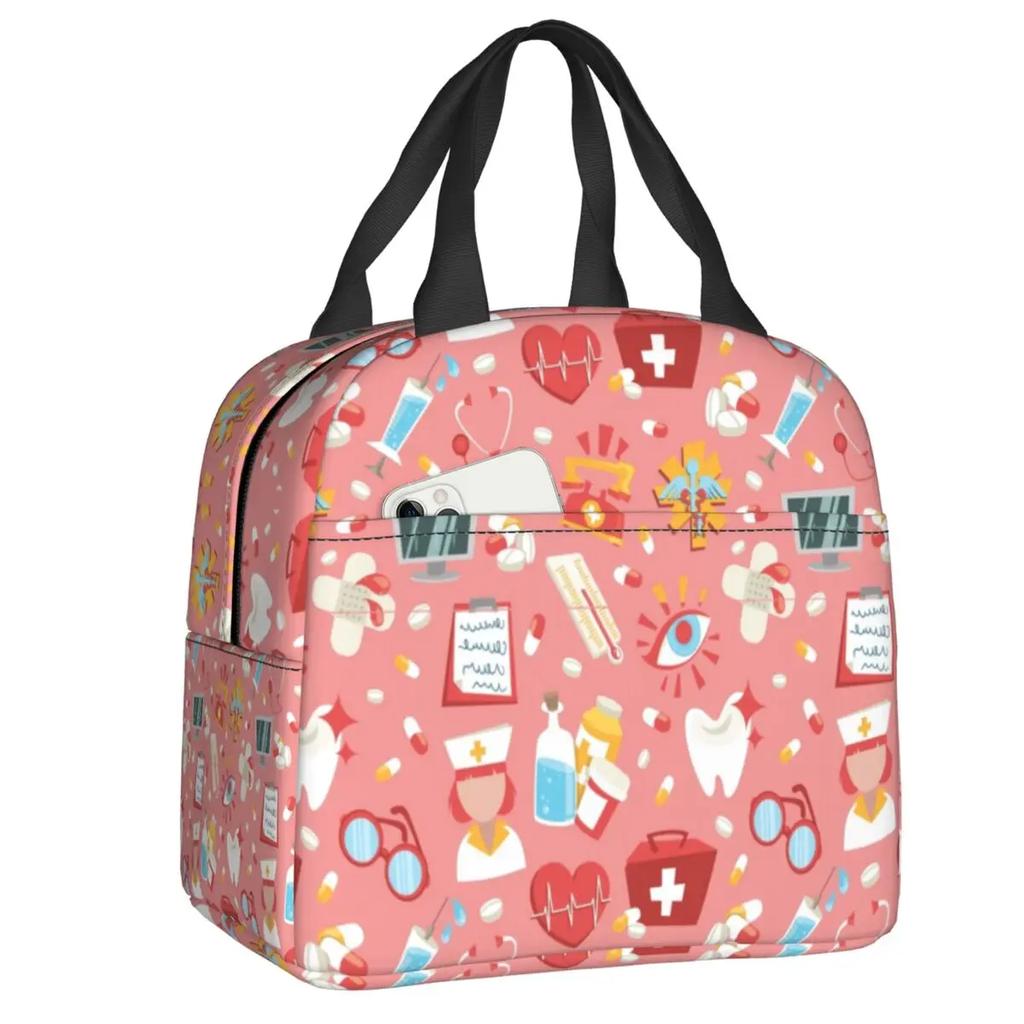 Забавный узор медсестры изолированный ланч-бокс для женщин водонепроницаемый мультфильм медсестры термохолодильник бенто бокс офис пикник путешествия