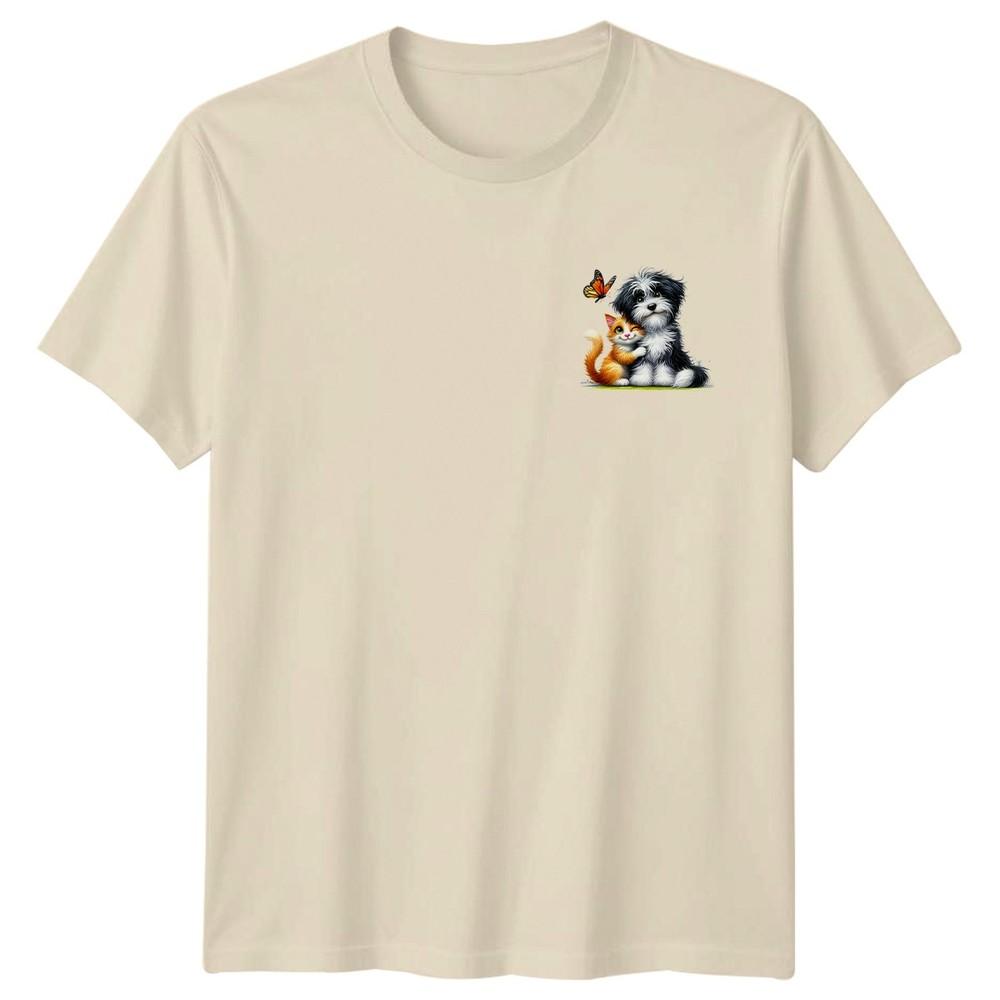 Pets Hug Dog Cat Butterfly Animals Graphic Unisex TShirt Unisexs Unisexs Tee