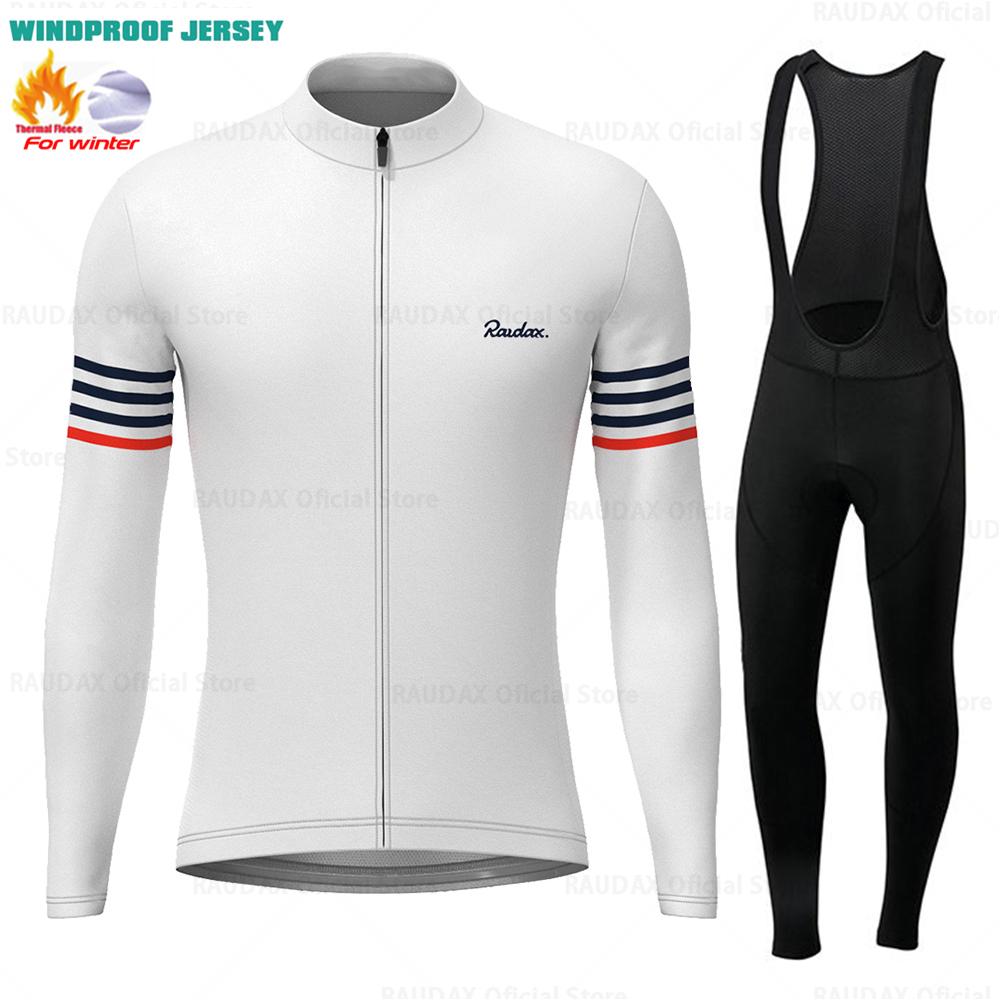 Raudax Men Winter Cycling Clothing Long Sleeve Thermal Fleece Bicycle Jersey Set MTB Warm Bike Jersey Set Ropa Ciclismo Hombre