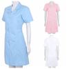 Women Adults Solid Color Short Sleeve Shirt Dress Hospital Nurse Scrub Coat Uniform Dress
