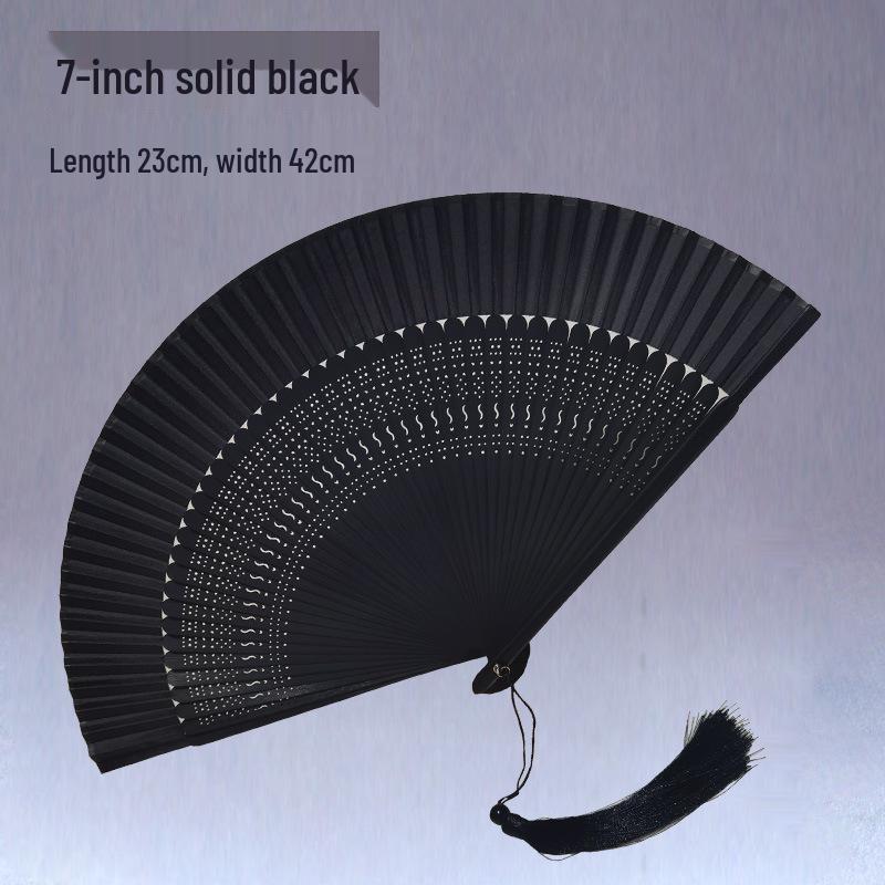 Classic Black Bamboo Folding Fan - Chinese Style Mosquito Repellent for a Cool Summer Breeze